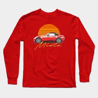 Mazda Miata (Red) / Retro Style Sunset Design Long Sleeve T-Shirt